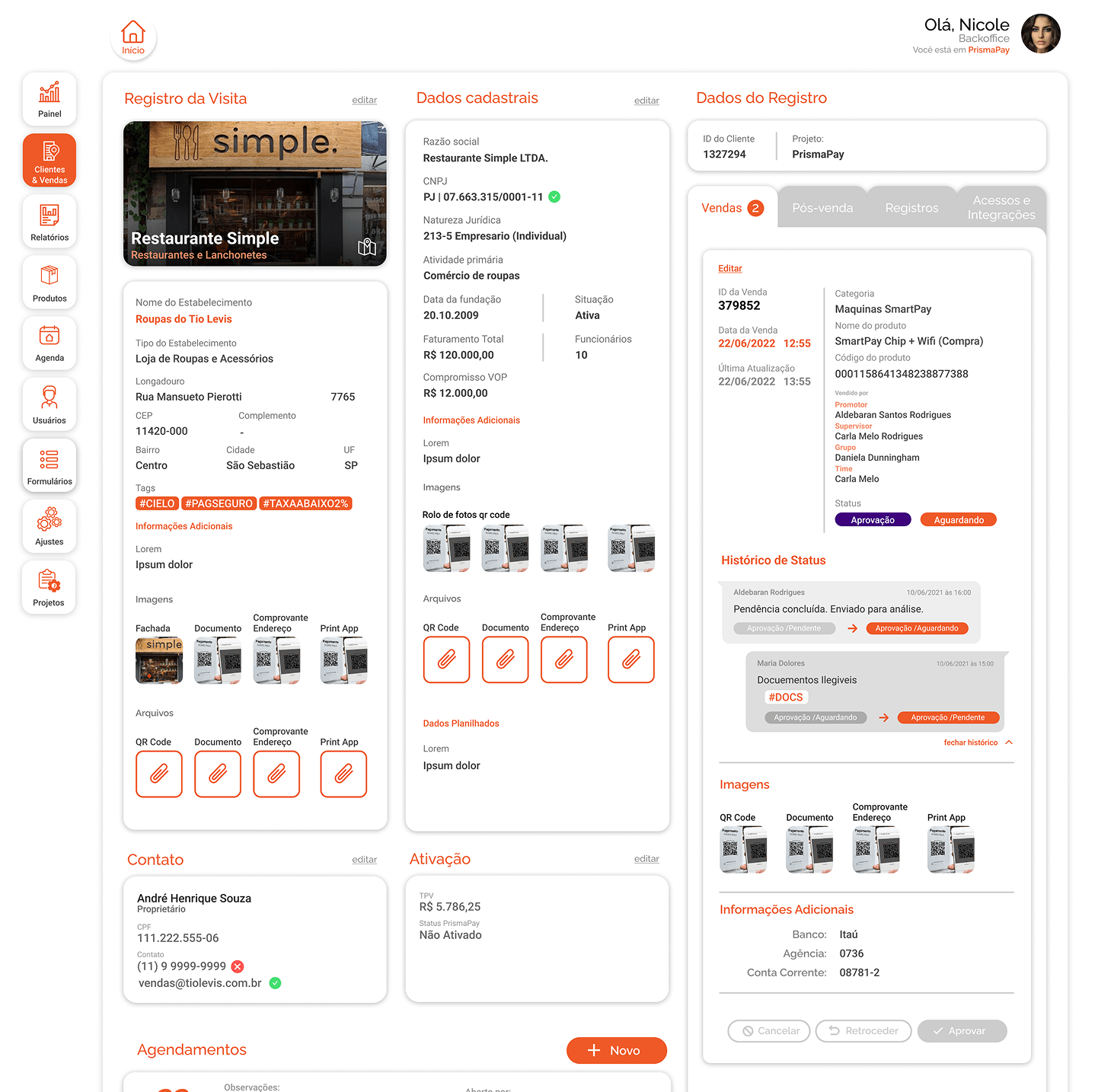 Imagem do painel detalhes do cliente